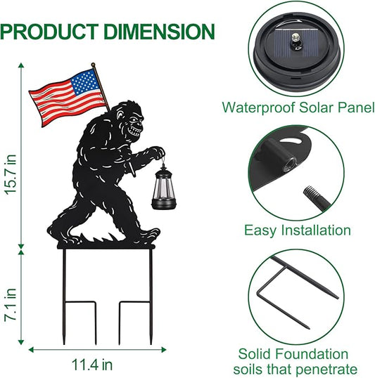 Solar Garden Stake Decorative Lantern for Outdoor, 2 Pack Metal Bigfoot Silhouette Lights for Lawn, Pathway, Patio, Yard Outdoor Decor Gifts for Women Mom and Grandma