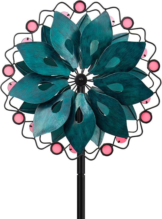 Wind Spinners Outdoor - Metal Garden Wind Spinner with Stake, Windmill for Yard, Gift for Family, 13'' W x 70.5'' H