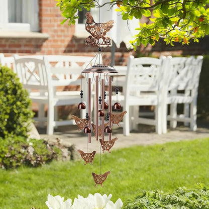 Chicken Wind Chimes for Outside - Chicken Gifts Rooster Decor for Women Men, Metal Memorial Wind Chimes for Outdoor, Porch Garden Decor, Birthday Housewarming Christmas Mother's Day Present