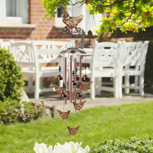 Chicken Wind Chimes for Outside - Chicken Gifts Rooster Decor for Women Men, Metal Memorial Wind Chimes for Outdoor, Porch Garden Decor, Birthday Housewarming Christmas Mother's Day Present