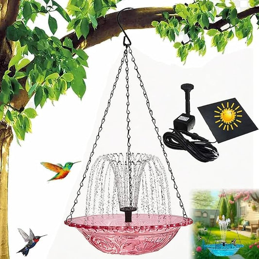 Solar Powered Hanging Bird Bath Fountain, Hanging Bird Bath Fountains Solar Power, Solar Cascade Hanging Birdbath, Tiered Cascade Solar Water Fountains (B Pink)
