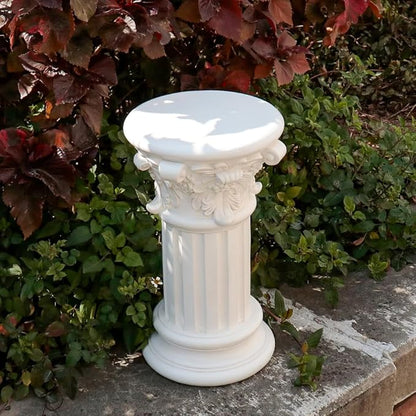 English Rosette Indoor Outdoor Sculptural Garden Plinth Base Statue Riser, Weatherproof Sturdiness Plinth Base Statue Riser for Statues, Flower Pots, Decor, Cast Stone Resin, Antique Stone Finish (D-)