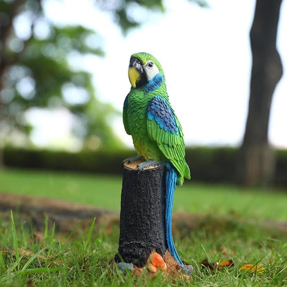 Macaw Parrot Garden Statue, 10.6" Hand-Painted Tropical Bird Figurine, Decorative Art Deco Accent for Patio and Home, Lifelike Design (Green)