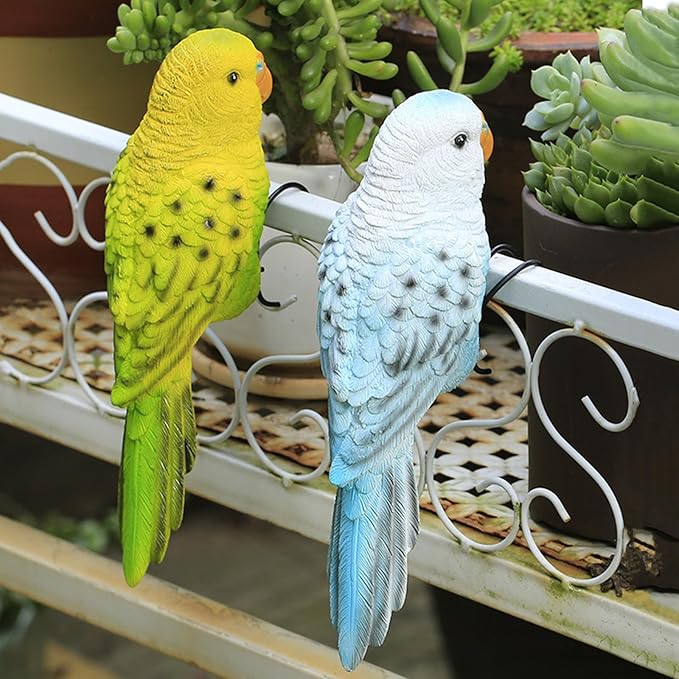 TAYASH Resin Parrot Flower Pot Hugger Decorations,Parrot Animal Sculpture Hanging Realistic Parrot Garden Ornament for Patio Yard Balcony Lawn Figurine Tree Decor (White)