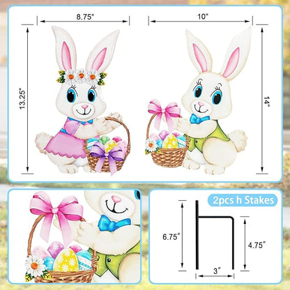 Easter Decorations Outdoor,2 Pack Metal Easter Egg Bunny Yard Signs for Outside,Cute Bunny Garden Stakes for Lawn,Yard,Rabbit Gifts for Women