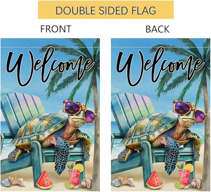 BLKWHT Summer Beach Sea Turtle House Flag 28x40 Vertical Double Sided Blue Welcome Ocean Holiday Outside Decorations Burlap Yard Flag BW814-40