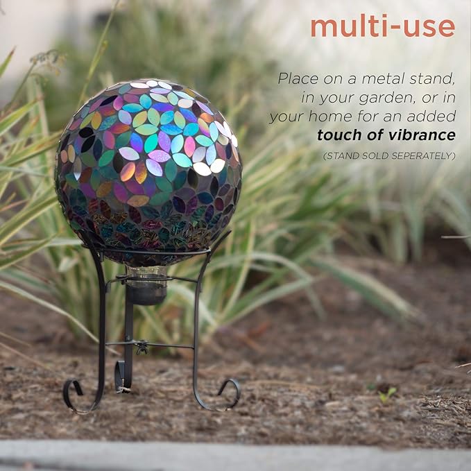 Alpine Corporation 10" Diameter Indoor/Outdoor Glass Mosaic Gazing Globe Yard Decoration, Purple Pearlized Petals Design