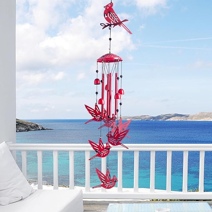 Cardinal for Women,Wind Chimes Outdoor Cardinal Birthday Gifts for Men/Mom/Grandma R ed Bird Metal WindChimes Outside/Indoors, Lawn, Patio, Garden Decor, Yard Decorations