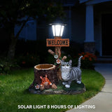 Solar Light Animal Outdoor Statue Planter with Welcome Sign, Resin Garden Sculpture Flower Pot for Patio Lawn Porch Yard Courtyard Decor, Weather-Resistant Decorative Figurine Accent (C)
