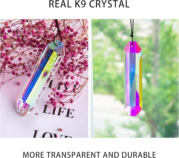HDCRYSTALGIFTS 2PCS 5" Large Crystal Sun Catcher Prisms for Windows, AB Colored Hexagone Hanging Crystal Suncatchers, Rainbow Glass Ornaments for Christmas Tree,Home,Garden