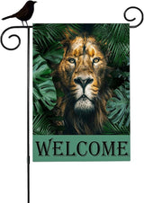Mugod Lion Garden Flag 12.5x18" Double Sided for Outside, Jungle Animal Tropical Leaves Burlap Small Seasonal Yard Flag for Outdoor Decor