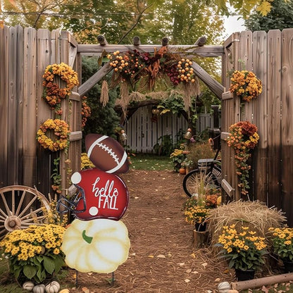 hogardeck Fall Decorations for Home Outdoor, 32" Decorative Garden Stakes with 3 Stacked Pumpkin Football Helmet for Fall Decor, Metal Yard Signs for Garden Home Lawn Patio Thanksgiving Decorations