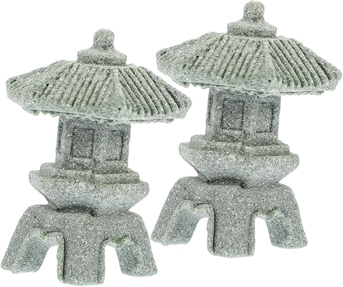 Yardwe 8pcs Miniature Sandstone Pagoda Statues Zen Style Lantern Sculptures for Garden Decoration Outdoor Bonsai Landscape for Home Aquarium