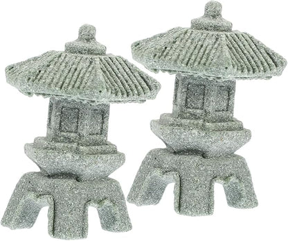 Yardwe 8pcs Miniature Sandstone Pagoda Statues Zen Style Lantern Sculptures for Garden Decoration Outdoor Bonsai Landscape for Home Aquarium