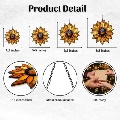 Sunflower Faux Mosaic Acrylic Suncatcher Stained Glass Effect Window Car Hanging Christmas Ornament Indoor Outdoor Decor Garden Sun Catcher Panel for Sunflower Lover for Women Mom Grandma