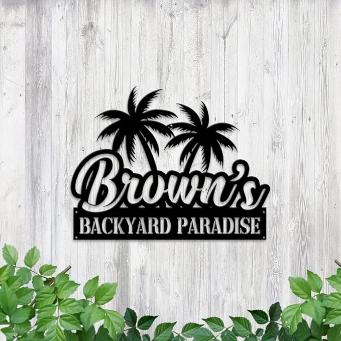 MeMate Backyard Sign Outdoor Decor, Personalized Metal Sign for Backyard, Patio, Custom Name Signs for Garden Porch, Deck, Large Metal Sign for Outside, Housewarming Gifts for Family Friends