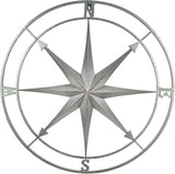 Zeckos Weathered Silver Finish Metal Nautical Compass Rose Wall Décor Hanging - Large 26 Inch Diameter Maritime Art Piece for Timeless Coastal Charm - Easy To Hang