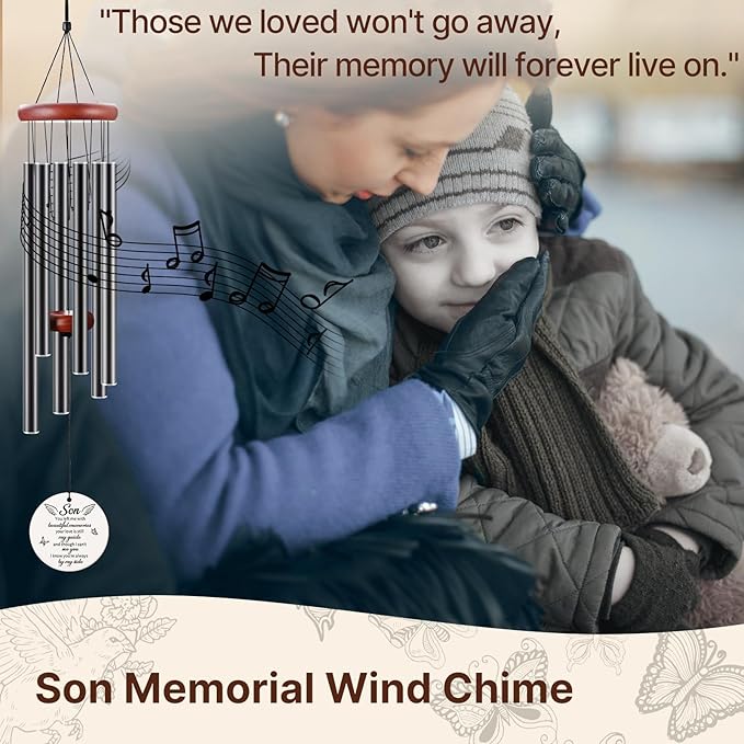 BeauGift Memorial Gifts for Loss of Son, 32" Ceramic Wind Chimes for Loss of Son, Bereavement Remembrance Sympathy Gift for Loss of Son, Son Grieving Gifts