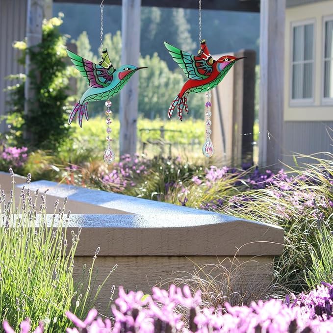 Hummingbird Suncatchers,Stained Glass Window Hanging Ornament,Rainbow Maker Crystal Garden Suncatcher for Outdoor Home Indoor Yard Decoration