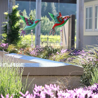Hummingbird Suncatchers,Stained Glass Window Hanging Ornament,Rainbow Maker Crystal Garden Suncatcher for Outdoor Home Indoor Yard Decoration