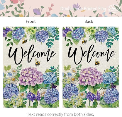 CROWNED BEAUTY Spring Garden Flag Floral Hydrangea Double Sided 12x18 Inches Small Burlap Welcome Holiday Seasonal Yard Decoration for Outside Porch CF1751-12