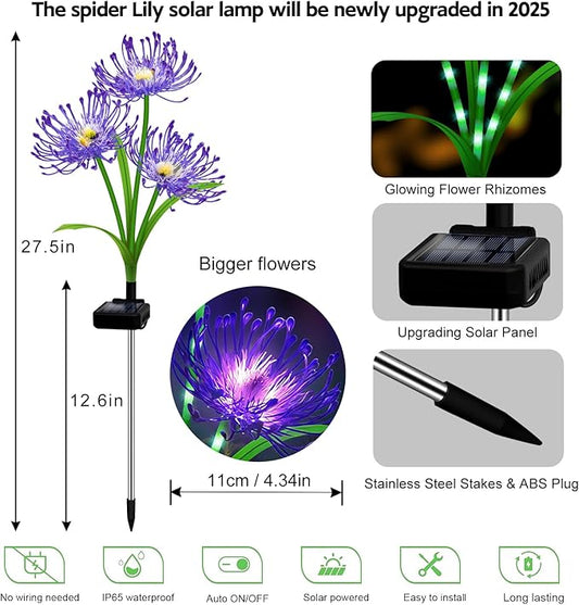 Solar Garden Flower Lights Outdoor, 8 Pack Purple Spider Lily Solar Lights with Glowing Stems, IP65 Waterproof LED Yard Decor for Patio Lawn Pathway,Gift for Women Mom Grandma