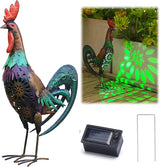Solar Rooster Statue Light Outdoor, 18" Metal Yard Art Rooster Figurines(Retro Rooster).