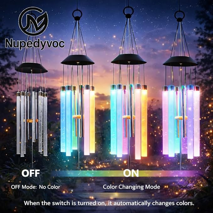 38” Bubble Column Aluminum Tube Solar Light LED Wind Chime for Outside, Weather Resistant Outdoor Garden Patio Soft Tone Decor, Ideal Gift for Birthday, Mother's Day, Meditation, Relaxation
