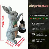 Garden Statues Rabbit Solar Lantern Outdoor Handmade Resin Statue Bunny with Cute Carrot for Patio, Yard, Mother's Day Gift Ideas
