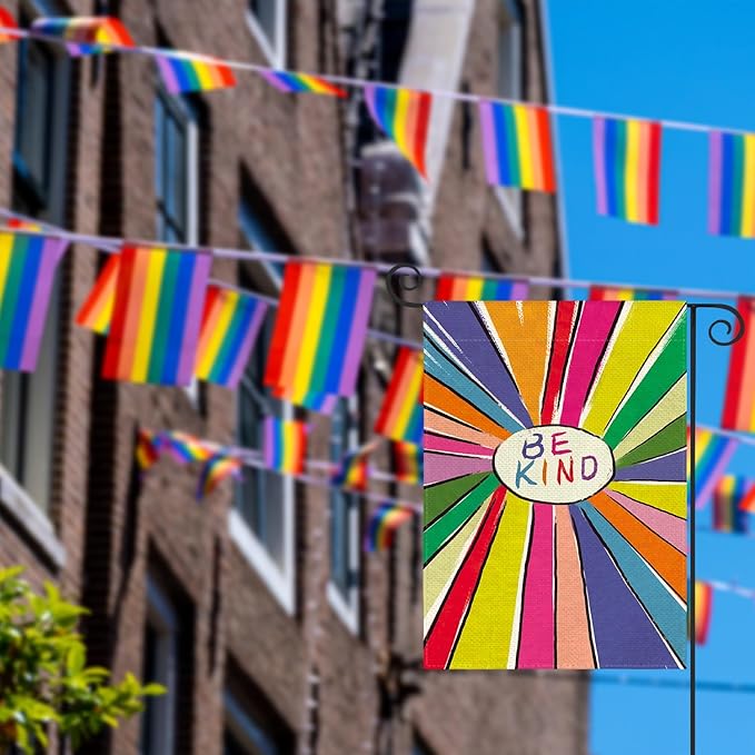 AVOIN colorlife Be Kind Rainbow Sunshine Pride Garden Flag Double Sided, LGBTQ Community Parade Gay Pride Lesbian Transgender Bisexual Yard Outdoor Decoration 12 x 18 Inch