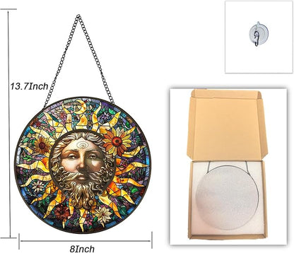 Stained Glass Window Hanging Moon Suncatcher 8 Inch, Indoor Outdoor Wall Art Home Decor, Sun Catchers, Birthday for Women Men