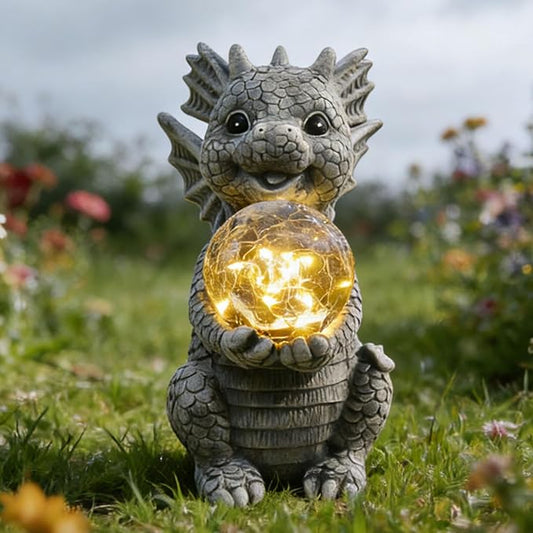 Solar Garden Decorations - Dragon Statue with Crackle Glass Ball Light - Garden Decor for Patio, Yard, Lawn, Pathway, Landescape - Housewarming Gifts - Dragon Gifts for Women Mom Grandmom