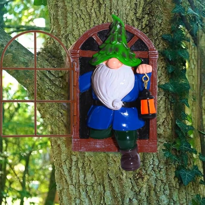 vomiceak Whimsical Fairy Garden Gnome Statue, Tree Faces Decor Outdoor -5.9 Inch, Funny Garden Tree Decoration,Ideal Patio Yard Lawn Porch Decoration