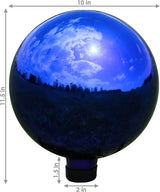 Sunnydaze 10-Inch Gazing Ball for Garden - Glass Gazing Globe with Mirrored Stainless Steel Finish - Blue