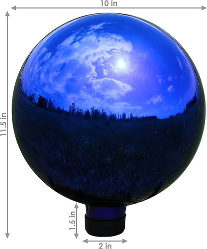 Sunnydaze 10-Inch Gazing Ball for Garden - Glass Gazing Globe with Mirrored Stainless Steel Finish - Blue