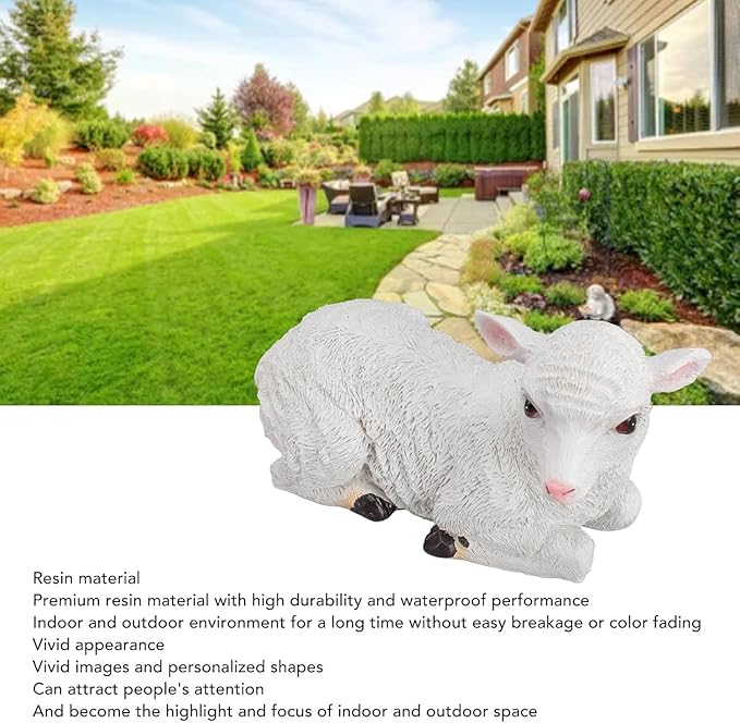Jerliflyer Lamb Garden Statue,Sheep Hand Made Lifelike Garden Sculpture for Indoor Outdoor Decoration (Medium Lying Position)