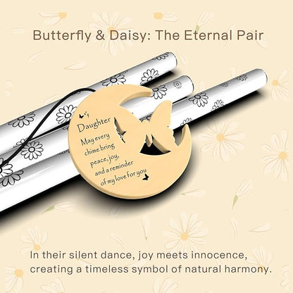 Gifts for Daughter, Unique Birthday Gift for Daughter from Mom Dad, 32" Butterfly Daisy Modern Wind Chimes, Love Reminder Gifts for Birthday Graduation Mother's Day (for Daughter)