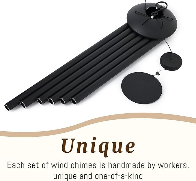 45" Extra Large Wind Chimes with Outside Deep Tone, 6 Thick and Bold Aluminum Tubes, Coolest Metal Windchimes Outdoors with Pine Wood Striker, Unique Gift for Mom, Garden Decoration(Black)