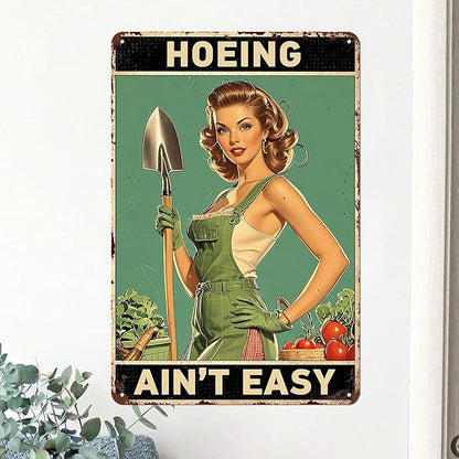Garden Signs for Outside Hoeing Ain't Easy Tin Sign Funny Yard Decor Vintage Metal Garden Sign Gifts for Gardeners 8x12 Inch