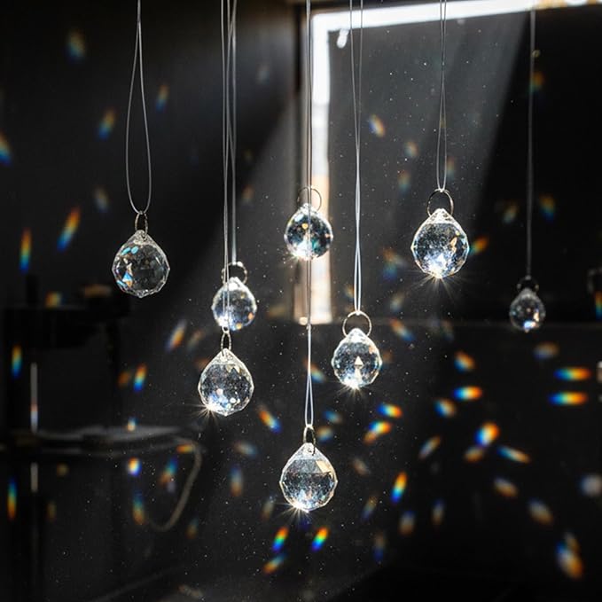 48pcs 20mm Clear Crystal Ball Prism with 48 Rings, Sun Shine Catcher Rainbow Pendants Maker Hanging Crystals Chandeliers Prisms for Windows Gift
