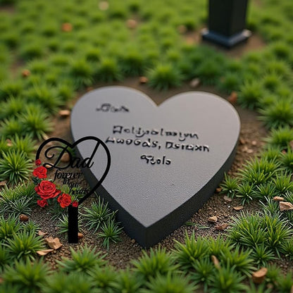 AIM & GGKK Memorial Stake for Dad - Metal Heart Grave Marker with Red Roses, Memorial Plaque Cemetery Decor for Grave, Garden, Gravesite