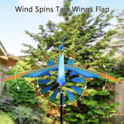 hogardeck Wind Spinner Outdoor, 60" Metal Peacock Wind Spinner with Heavy-Duty Stakes, Multi-Color 360° Rotating Wind Sculpture Kinetic Yard Art for Home Outside Garden Lawn Backyard Patio Decor