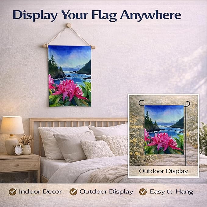 Caroline's Treasures Washington Coast Rhododendrons in Watercolor Garden Flag Mailbox Flag Decorative Yard Flag Banner Outside Patio Artwork Yard Flower Beds, Garden Size, Multicolor