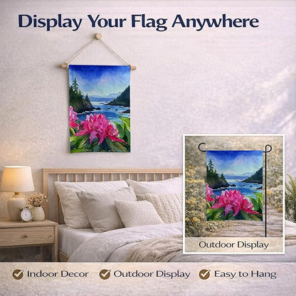 Caroline's Treasures Washington Coast Rhododendrons in Watercolor Garden Flag Mailbox Flag Decorative Yard Flag Banner Outside Patio Artwork Yard Flower Beds, Garden Size, Multicolor