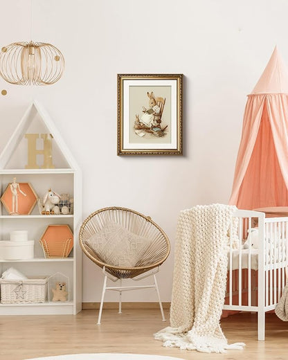 ARPEOTCY Vintage Gold Framed Wall Art, Easter Rabbit Reading Paintings, Canvas Prints Artwork with Antique Frame, Victorian Wall Picture Decor for Nursery Gallery Living Room, 13x16 inch