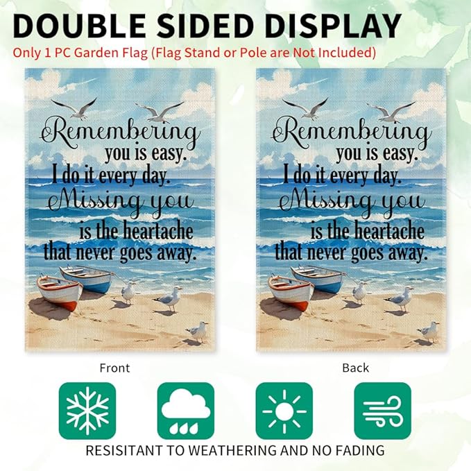 Remembering You Is Easy Garden Flag, Double Sided Farmhouse Chicken Coop Outdoor Decor Yard Flag Gifts, Memorial Gifts, Memorial Garden Decor, In Loving Memory Flags, Sympathy House Flags