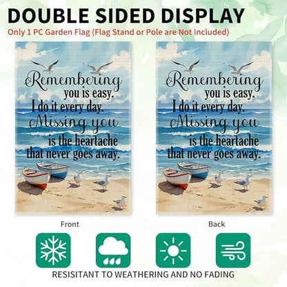 Remembering You Is Easy Garden Flag, Double Sided Farmhouse Chicken Coop Outdoor Decor Yard Flag Gifts, Memorial Gifts, Memorial Garden Decor, In Loving Memory Flags, Sympathy House Flags