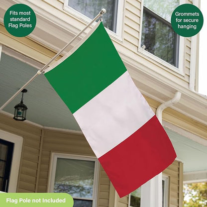 Evergreen Italian Flag 3x5 Outdoor Double Sided, IT Italy Flags for Outside with Grommets, 3-Ply Banners for Garden Patio, Indoor Wall Decor for Room, Works with Standard Estate Flag Poles