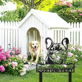 Personalized French Bulldog Garden Sign with Stakes, Custom Dog House Decor Metal Yard Stake Welcome Sign for Outdoor Patio Lawn Art Farmhouse Decorative Garden Plaque Housewarming Gift