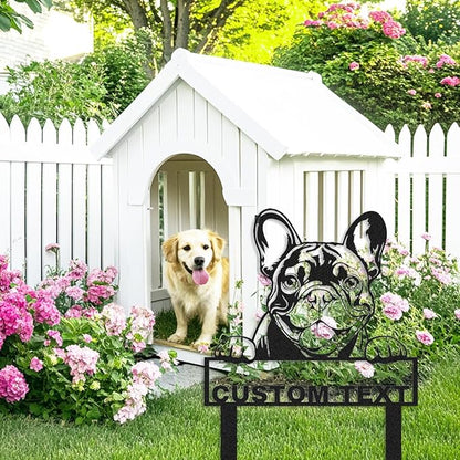 Personalized French Bulldog Garden Sign with Stakes, Custom Dog House Decor Metal Yard Stake Welcome Sign for Outdoor Patio Lawn Art Farmhouse Decorative Garden Plaque Housewarming Gift